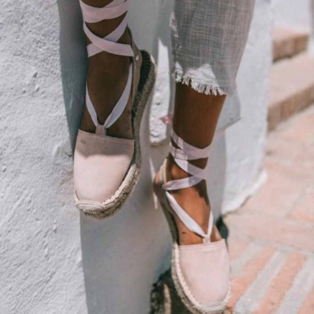 ALOHAS Pink Ribbon Ankle Tie Espadrilles